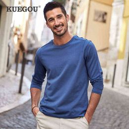 KUEGOU 2022 Spring 100% Cotton Embroidery Plain Black T Shirt Men Tshirt T-shirt Long Sleeve For Male Plus Size Tee Shirt 88014 T220808