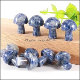 Arts And Crafts Arts Gifts Home Garden 20Mm Mini Mushroom Plant Statue Ornament Sodalite Stone Carving Decoration Cry Dhqxf