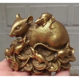 Chinese copper brass Statue Figurine Rat fengshui Mouse Statue-home decoration gifts metal handicraft T200330