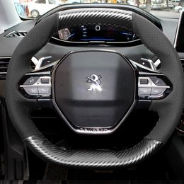 For Peugeot 4008 5008 DIY Hand Sewn Steering Wheel Cover Leather Carbon Fibre Handle Cover