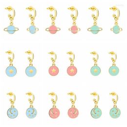 Hoop & Huggie Aide 925 Sterling Silver Moon Star Pendant Earrings For Women Colored Enamel Charm Round Circle Jewelry Moni22