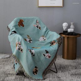 Blankets Cute Dog Print Throw Blanket Multifunction Knitted Universal Non-slip Slipcover For Sofa Bed Travel Picnic MatBlankets