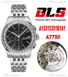 BLS Premier 42mm Eta A7750 Automatic Chronograph Mens Watch White Inner Black Dial Stick Stainless Steel Bracelet A13315351B1A1 Super Edition Puretime 04k11