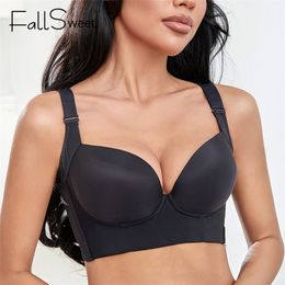 FallSweet Plus Size Push Up Bras Women Deep Cup Bra Hide Back Fat Underwear Shaper Incorporated Full Back Coverage Lingerie 220519