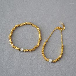 Link Chain Square Beaded Bracelet Gold Plated Brass Zircon Diamond Decor Stylish Irregular Stretch BraceletLink Lars22