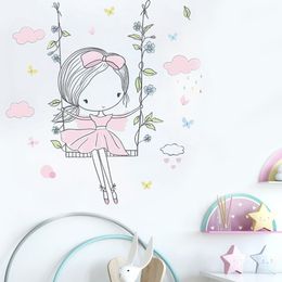 Cute Girl on The Swing Wall Stickers for Kids Room Girls Bedroom Living Room Wall Decor Vinyl Home Decoration Art Mural Stickers