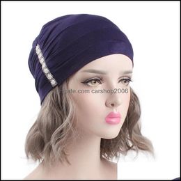 Beanie/Skl Caps Hats Hats Scarves Gloves Fashion Accessories Modal Solid Color Beanies Paste Drill Muslim Womens Soft Hijabs Islamic Inne