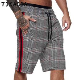 Mens Summer Shorts Size Stripe Plaid Fashion Shorts Men Drawstring Casual Shorts Summer Trousers Brand High Quality Polyester 210322