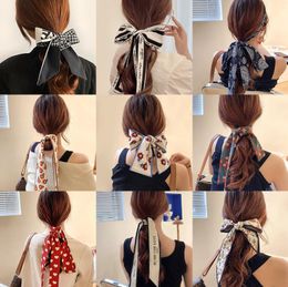 -Korea Lange Ribbon Perlen Haarbänder Stirnbänder Bogen Haare Scruchies für Frauen Mädchen Sommer Blumendruck Pontail Krawatten Haarschmuck 19 Arten