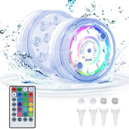 CNSUNWAY Pond Light 2 Packs Underwater Lights 13 LED Beads 16 Colours 4 Changing Modes Dimmable Submersible LED for Bathtub Pool with Magnetic Remote Control