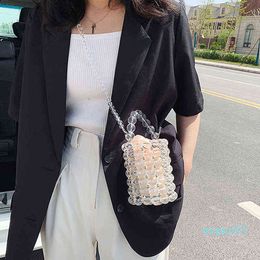 Crystal Handbag Female Fashion Trendy Pearl Bucket Bag Clutch Hand Wild Party Bag Shoulder Messenger Bag