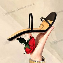2022 Womens Rose Sapatos de calcanhar embelezados sandálias de salto de couro liso Sola de couro liso dos dedos dos pés abertos Strap Steletto Saltos de verão para mulheres designers de luxo de festa