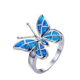 opals rings UK - 10 Pcs Silver Plated Finger Ring Butterfly Shape Many Colors Opalite Opal for Women Fashion Jewelry330z