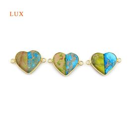 Pendant Necklaces 2pcs Natural Prairie Green Emperor Stone Heart Shaped Pendants Two Hole Connector Charm Woman Jewellery Making Necklace Brac