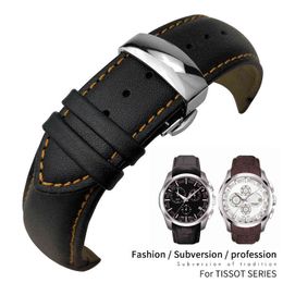 22mm 23mm 24mm Curved End Genuine Leather band fit for Tissot T035617 Cowhide Strap Butterfly Clasp Bracelets Men H220419