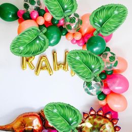 hawaii supplies UK - Party Decoration 5pcs Green Yellow Tree Leaves Foil Balloons Summer Theme Decorations Palm For Hawaii Beach Birthday Supplies