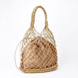 Evening Bags Cotton Lining Straw Bag Bright Paper Ropes Hollow Woven Female Reticulate Handbag Netted Beach Gold Silver Black 3 ColorEvening