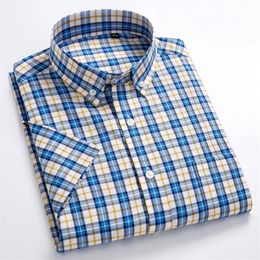 MACROSEA Summer Short Sleeve Plaid Shirts Fashion Men Business Formal Casual 100% Cotton Slim Fit Plus Size S-8XL 220322