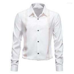 Men's Casual Shirts 2022 Spring Autumn Men Loose Type Long Sleeve Lining False Unlined Upper Garment Strap Stripe Button Up Shirt Eldd22