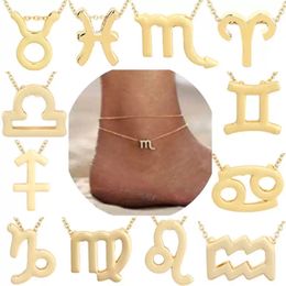 Multilayer 12 Constellation Zodiac Anklet Gold Silver Summber Beach Letter Foot Chain for Women Ladies Astrological Anklet Jewellery