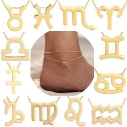 Multilayer 12 Constellation Zodiac Anklet Gold Silver Summber Beach Letter Foot Chain for Women Ladies Astrological Anklet Jewelry