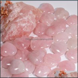 Stone Loose Beads Jewelry Natural Pink Crystal Ornaments Carved 30X12Mm Heart Chakra Reiki Healing Quartz Mineral Tumbled Gemsto Dhmok