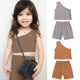 Conjunto de roupas de verão para bebês meninas, camisetas sólidas de manga curta e calças, conjunto de 2 peças