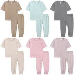 Summer Girls Clothing Sets Outfits For Kids Casual Cotton Home Clothes Short Sleeved Top Shirt And Long Pants Cotton Suit