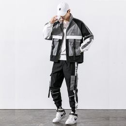 Men's Tracksuits Paneled Contrast Cargo Tracksuit 2 Piece Set Men Outfit Spring and Autumn Mens Sweat Suits Korean Style Fashion Clothes 230206