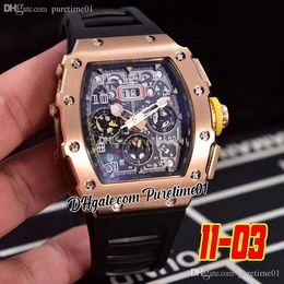 2022 Miyota Automatic Mens Watch Rose Gold Big Date Black Skeleton Dial Yellow Crown Rubber Strap Super Edition 6 Styles Puretime01 1103b2