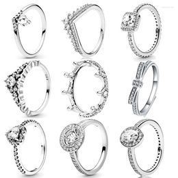 Wedding Rings Zircon Ring For Woman Fashion Silver Colour Shiny Stackable Female Heart Crown Circle CZ Proposal Jewellery Edwi22