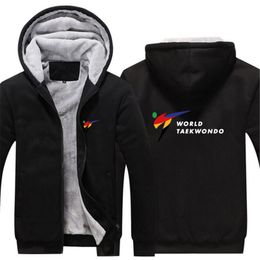 Men's Hoodies & Sweatshirts World Taekwondo Federation 2022 Men's Winter Jacket Thicken Zipper Hooded Sweatshirt Outwear Warmer Coat Cas