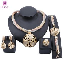 Dubai Colourful Crystal Necklace Earring African Jewellery Set For Women Italian Bridal Jewellery Sets Wedding Accessories