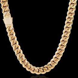 24inch 14K Plated Gold Chains Encrypted Hip hop Miami necklace with spring buckle grinding CUBAN CHAIN