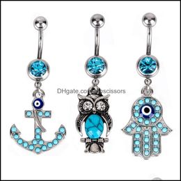 Body Arts Stainless Steel Navel Ring Turquoise Belly Button Rings Anchor Owl Buddas Hand Piercing Stud Gifts For Women Dr Topscissors Dh3Qd