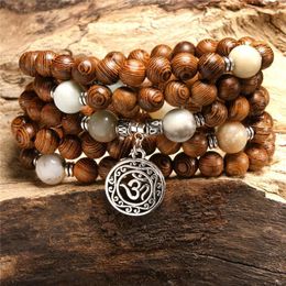 Beaded Strands Charm Rosary OM Bracelet Men Jewelry Vintage Tibetan Silver Buddhist Prayer Meditation Yoga For Women Fawn22