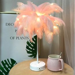 Table Lamps Feather Lamp Night Light Bedroom Ins Girl Heart Bedside Modern Wedding Decor Small Lantern Chrismas GiftTable