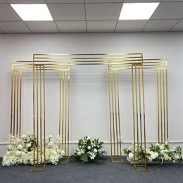 2022 Gold Metal Frame Wedding Decoration Fabric Rack Backdrops Door Square Geometry Flower Row Arch Screen Background Home Screen Party Decor Floral Display Shelf