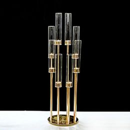 decoration Head Metal Candelabra Candle Holders Road Lead Table Centrepiece Gold Candelabrum Stand Pillar Candlestick For wedding imake186