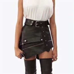 DEAT Autumn Winter New Fashion Black Sheep Skin High Waist Genuine Leather Skirt Women With Belt MG597 T200324