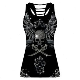 Women Skeleton Sport Sleeveless T Shirt Tank Tops Flag Skull 3d Print Jerseys Back Hollow Out Vest For Club Fitness