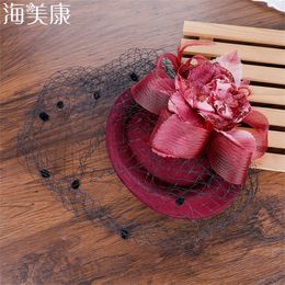 Haimeikang Women Fascinating Hair Clip Hollow Flower Hat Bowler Feather Veil Wedding Party New Hair Clip Hair Accessories T200620