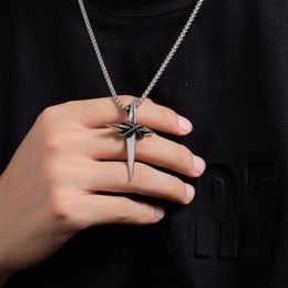 Chains Vintage Star Cross Pendant Necklace Simple Punk Hip Hop Stainless Steel For Men Women Religious Jewelry GiftChains