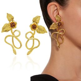 Dangle & Chandelier Gold Earrings Retro Snake Flower For Women Aretes De Mujer Modernos 2022 Pendientes MujerDangle