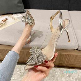 fashion transparent high heels women's stiletto pointed rhinestone bow bridesmaid shoes sandals women
