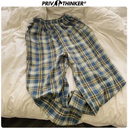 Privathinker Harajuku Men's Plaid Pants Korean Men Casual Straight Pants Women Wear Fashion Straight Pants 201128