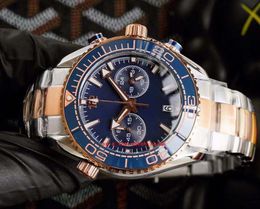 6 styles men Wristwatches Versatile VK quartz movement Chronograph 45mm Ceramic bezel Auto Date all work Refined steel&Rose Gold Two tones top quality Men's Watches