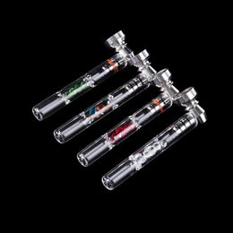 Portable Colored Diamond Glass Metal Smoking Pipes Heat Insulation OG Tube Straight Pocket Hand Pipe Tobacco Cigarette Holder Smoke Accessory ZL0696