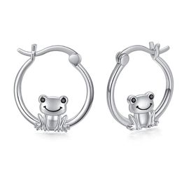 small metal plates UK - Hoop & Huggie Harong Small Animal Frog Earring Girl Women Charm Jewelry Gift Silver Plated Smooth Metal Fashion Cute Copper EarringsHoop