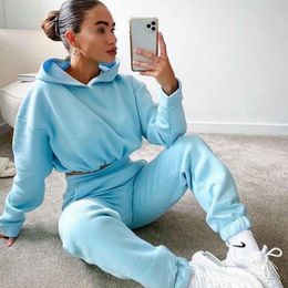 Women's Two Piece Pants Women Hooded Tracksuit Sports 2 Pieces Set Sweatshirts Pullover Hoodies Suit Home Sweatpants Trousers Outfits 2022